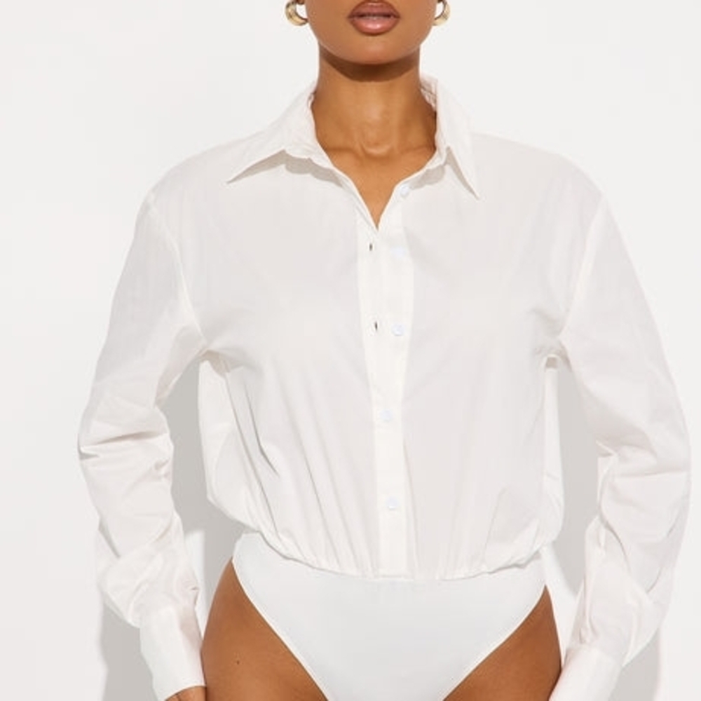 Fashion Nova White Button-Up Shirt